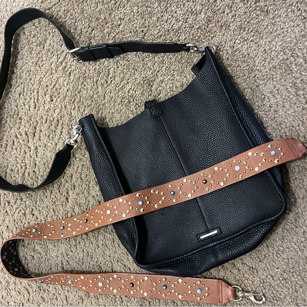 Rebecca Minkoff Black Leather Crossbody Shoulder Bag with extra strap